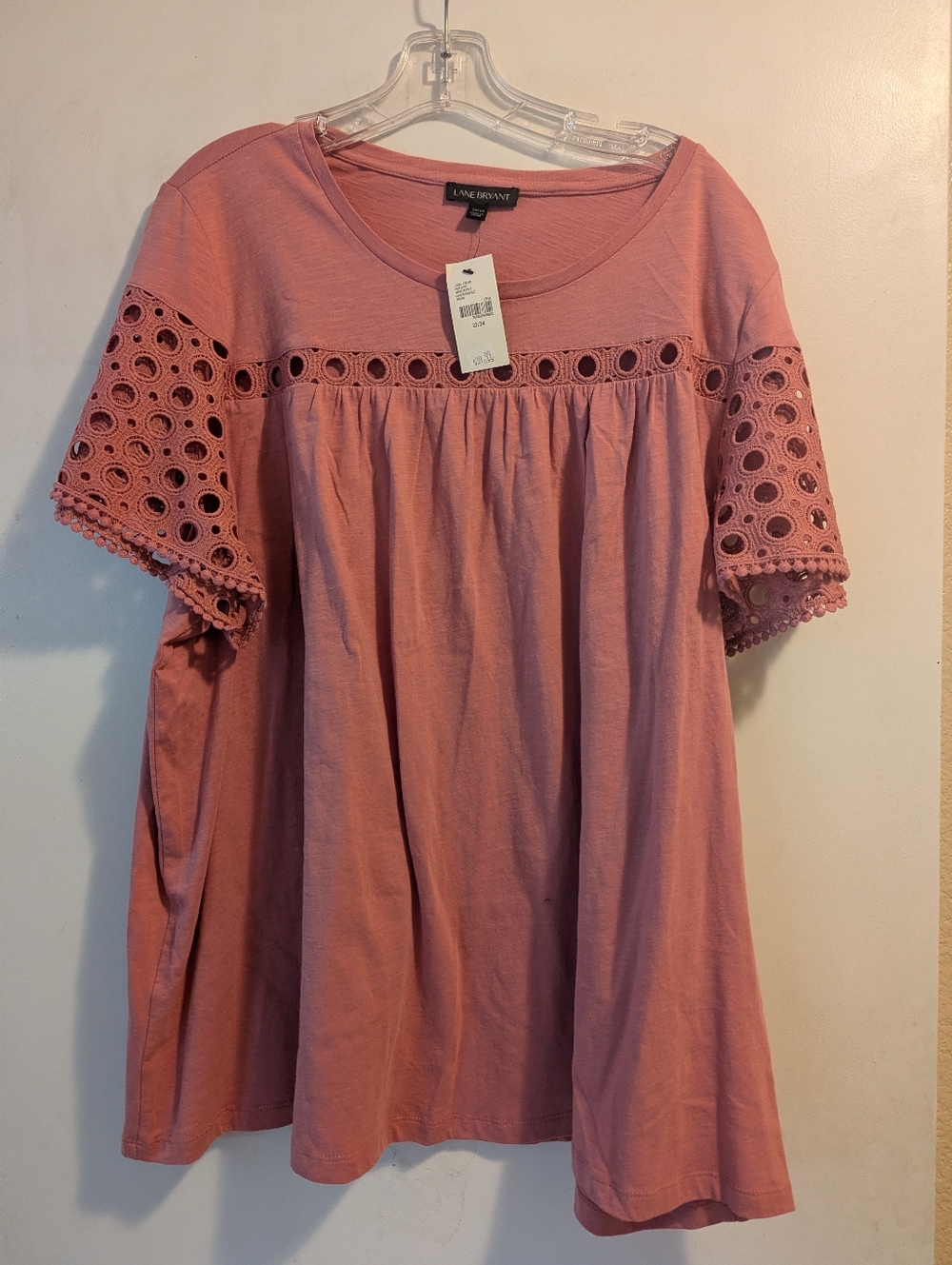 Lane Bryant Dusty Pink Crochet-Trim Short Sleeve Tunic